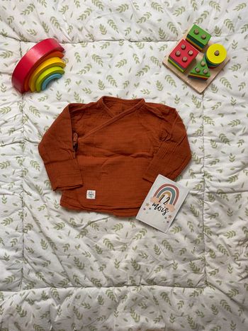 chemise manches longues cache cœur 12 mois marron gaze de coton