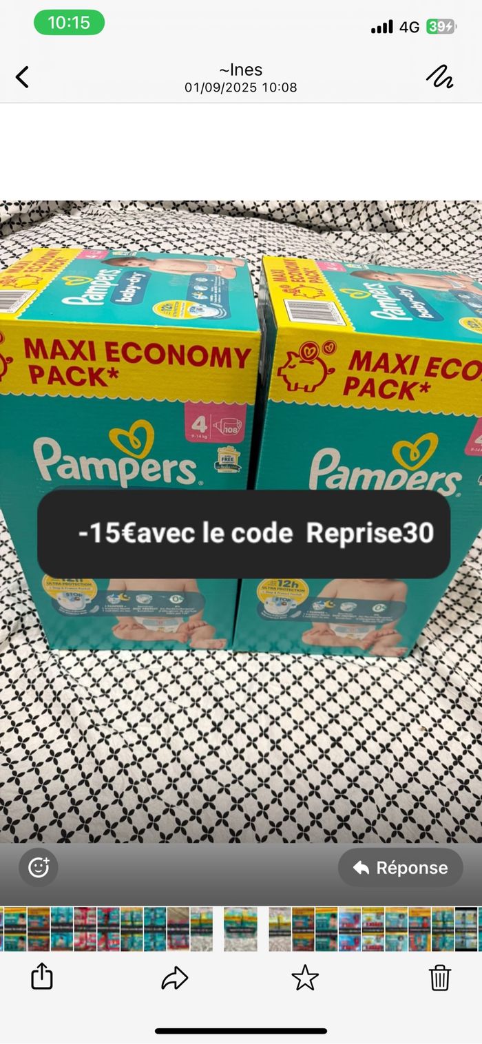 2 cartons de couches Pampers taille 4