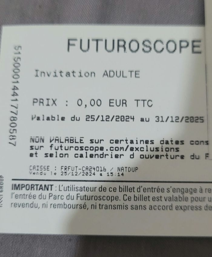 2  places  Adultes pur  le parc  Futuroscope - photo numéro 2