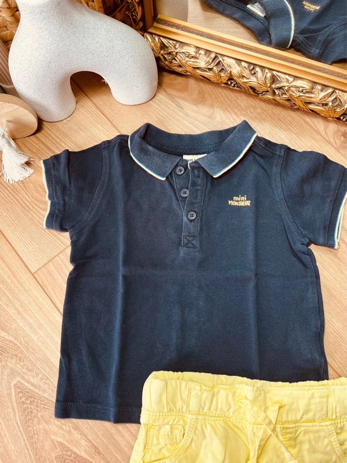 Taille 2 ans ensemble 2p été garçon TAO bleu marine et jaune * mini monsieur * 💙 - photo numéro 2