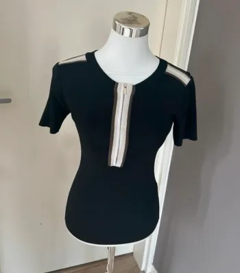 Morgan haut pull fin  maille top manche blouse courte taille S/36 noir et doré