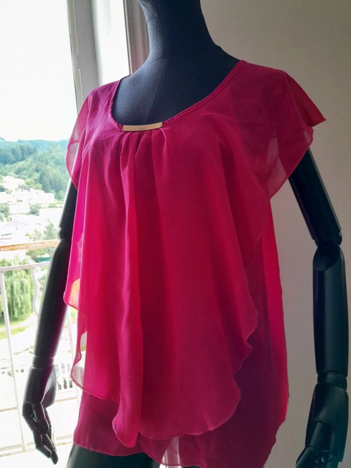 Tunique transparence fuschia à volants taille L - photo numéro 2