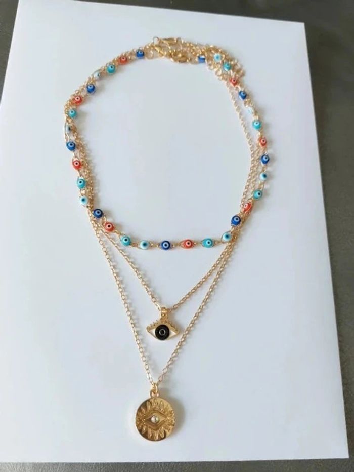 Magnifique collier bohème acier inoxydable, charm's œil - photo numéro 6