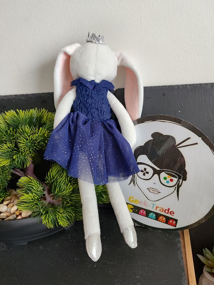 peluche ma reine lapine lapin blanc bleu argenté robe paillettes sergent major smape0020 - photo numéro 2