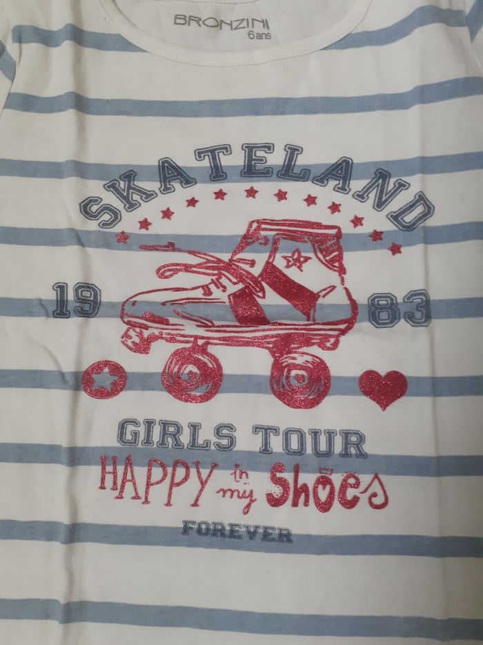 Sweet rayé bleu motif patin à roulettes pailleté - photo numéro 2