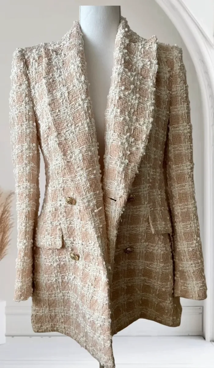 Veste blazer à carreaux texturée zara taille 36 - photo numéro 4