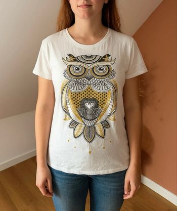 💜 Teeshirt blanc et doré à motif chouette FB sister New Yorker taille M 💜