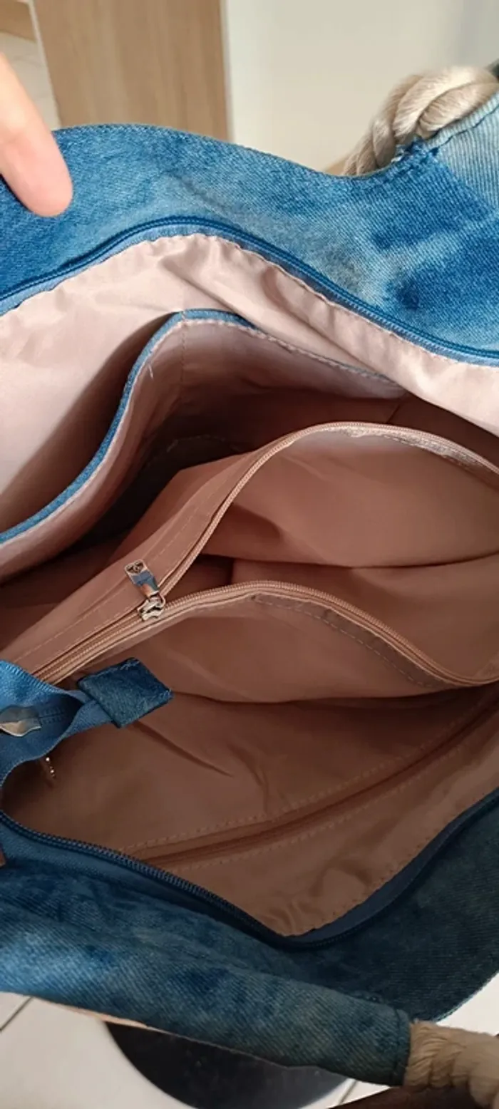 Sac à main cabas bandoulière en jeans et portefeuille assorti - photo numéro 3
