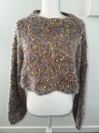 Pull crop top en maille chenille marron et multicolore Vintage Tu