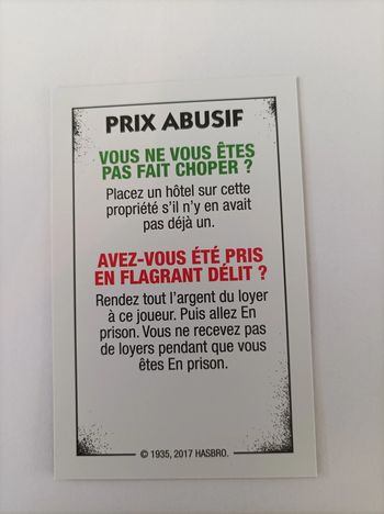 Carte prix abusif pièce détachée Monopoly édition tricheurs Hasbro gaming #A28