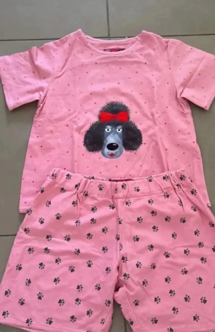 🌸 Pyjama fille 6 ans - Fait main - Motif caniche & pattes de chien 🐾