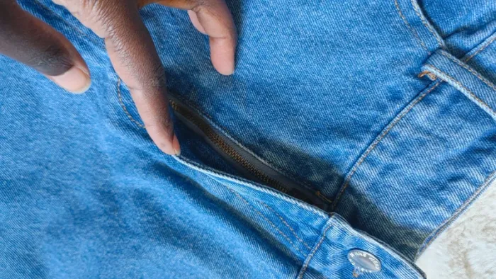 Jupe en jean fente longueur genou un petit peu destroy - photo numéro 4