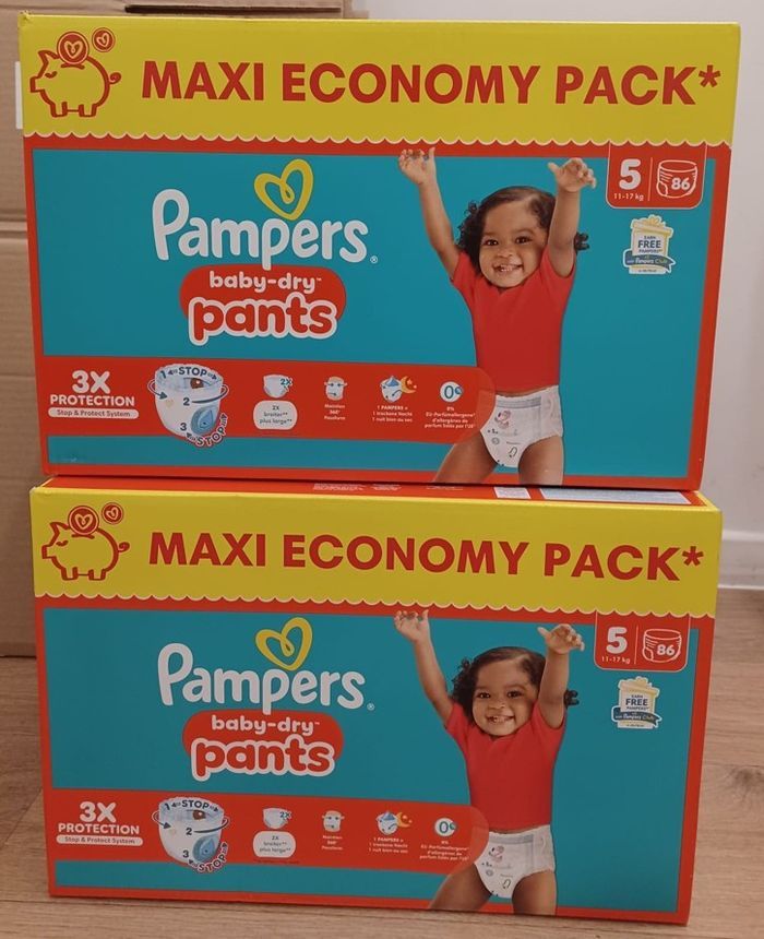2 Cartons couches Pampers Pants baby-dry Taille 5 - Maxi-Ecopack - carton de 94 couches