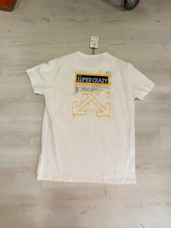 Tee shirt blanc et jaune pour homme S - photo numéro 4