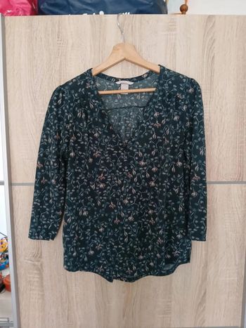 Chemisier manches 3/4 fleuri h et m 36 vert sapin