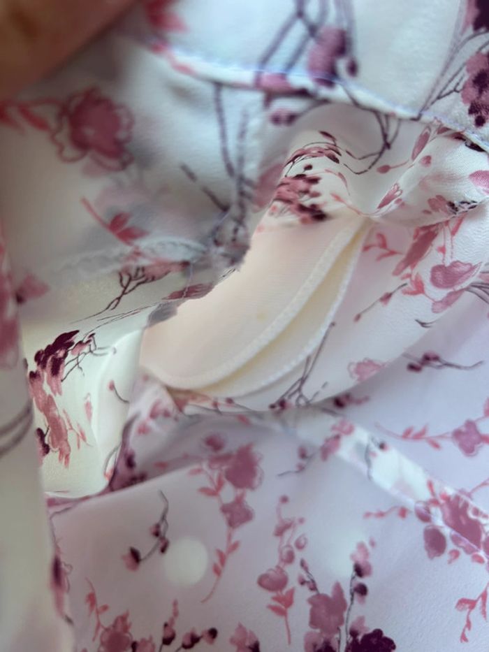 Chemisier à fleurs blanche vintage cerisiers - taille 42 - photo numéro 7