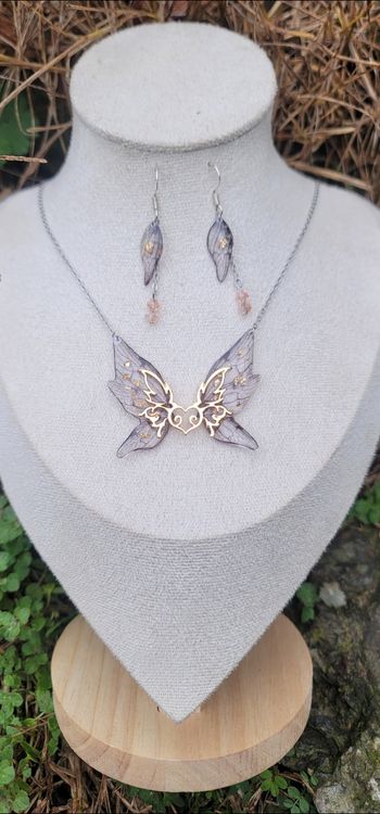 Parure elfique ensemble boucles d oreilles aile papillon en argent