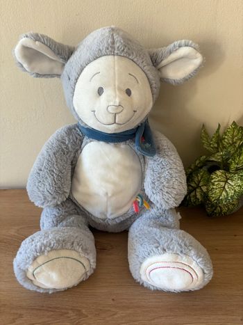 Grande peluche doudou mouton gus bleu blanc noukies 40 cm
