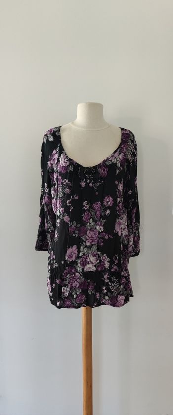 Blouse Armand Thiery fleurie noir violet taille 38 viscose très bon état