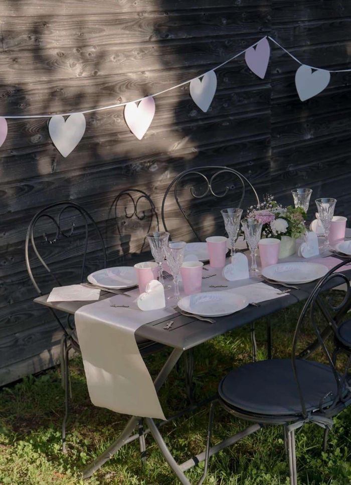 Banderole Cœur Baptême Santex nacré Thème Rose Fille 5 mètres à suspendre - photo numéro 3