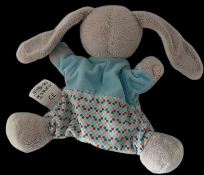 ❤️B5622 Doudou marionnette lapin gris bleu pois nuage INFLUX Cora - photo numéro 2