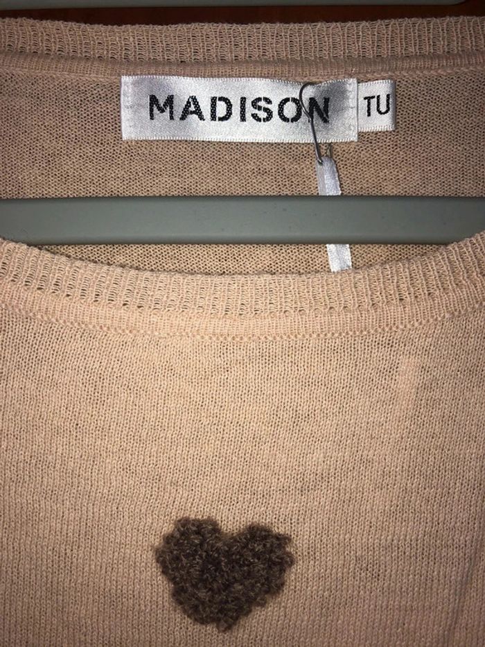 Pull beige cœurs taille unique Madison - photo numéro 2