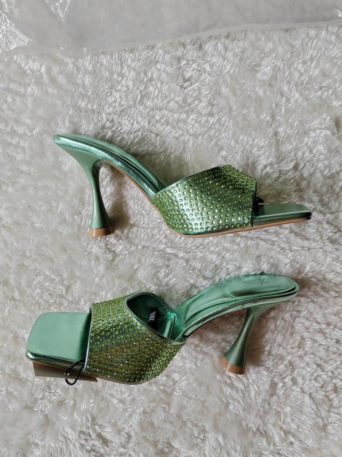 Mules vertes métalliques strass taille 37 ZARA - photo numéro 6