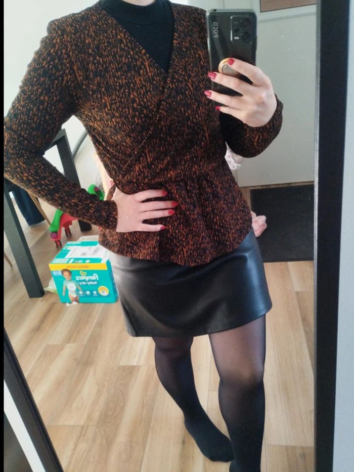 Blouse cache cœur orange et noire XS Only - photo numéro 3