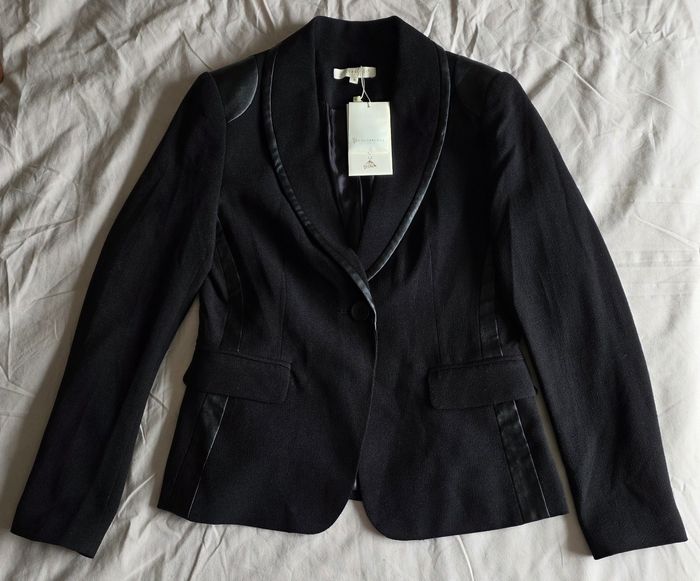 Color Block Blazer Polyester Simili Cuir Noir Neuf Taille 0 (34/36)