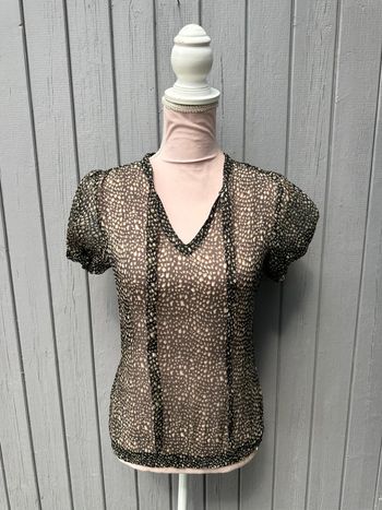 Haut manches courtes transparent décolleté léopard 36/S