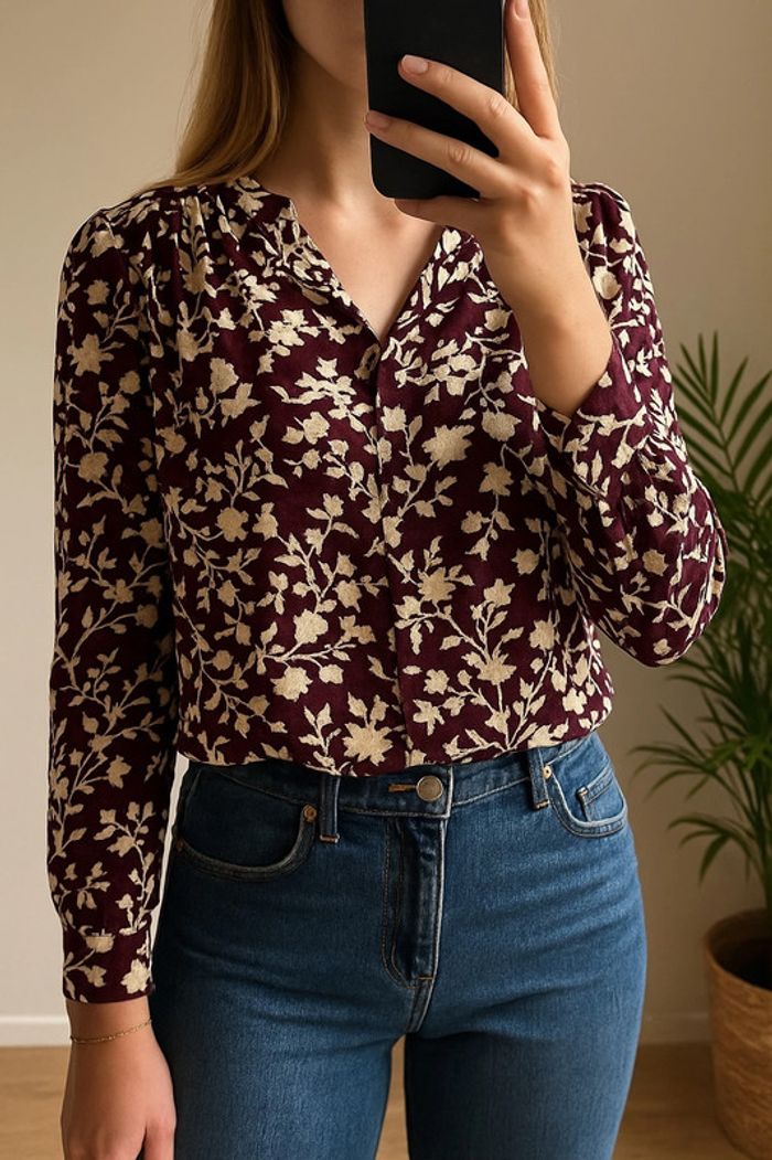 Blouse imprimé floral bordeaux Mango taille S