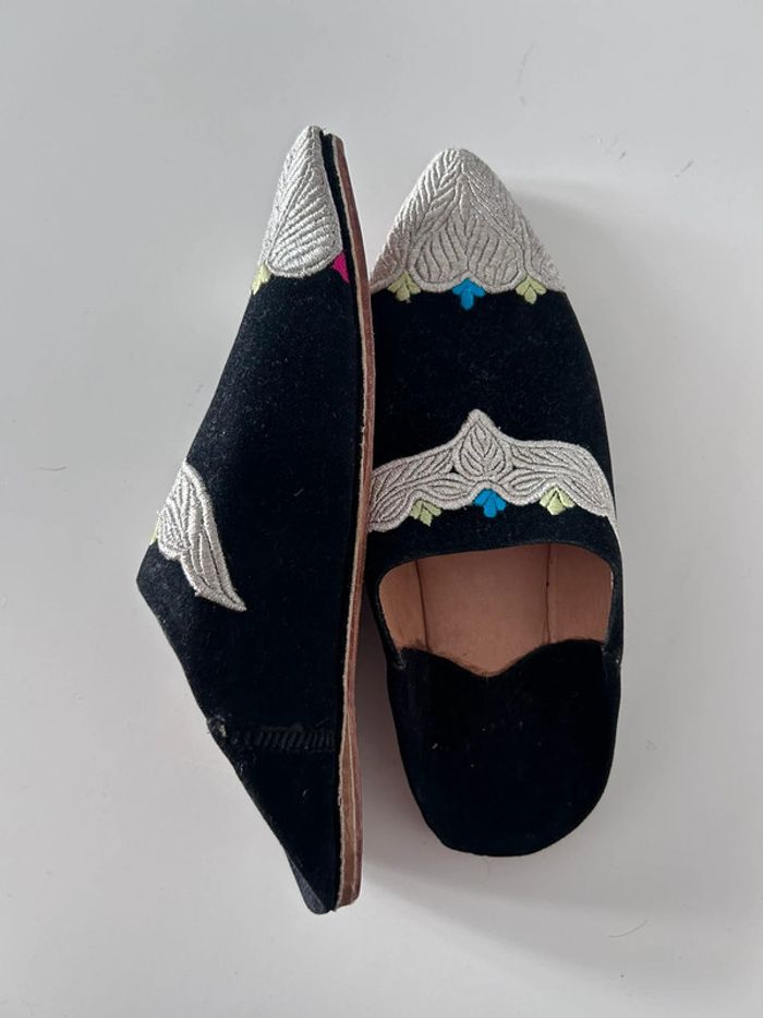 Babouches marocaines en velours noir – Taille 37 | Très bon état - photo numéro 2