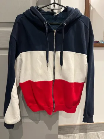 Pull zippé à capuche tricolor