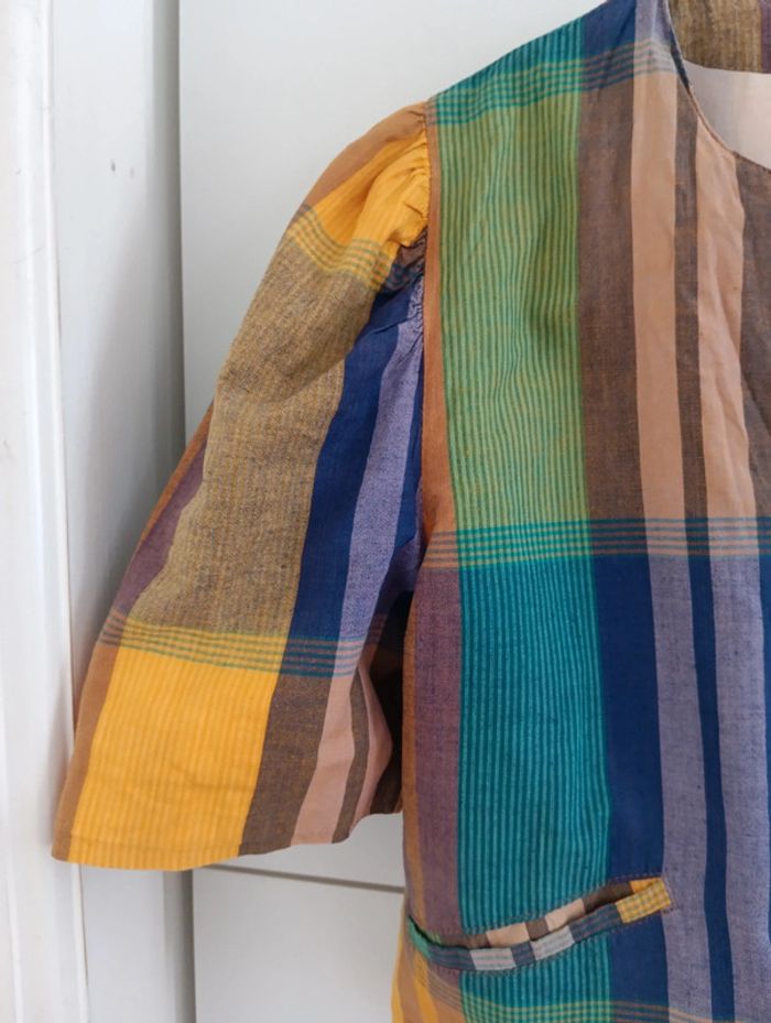 Petite veste vintage courte en coton carreaux style madras - photo numéro 4
