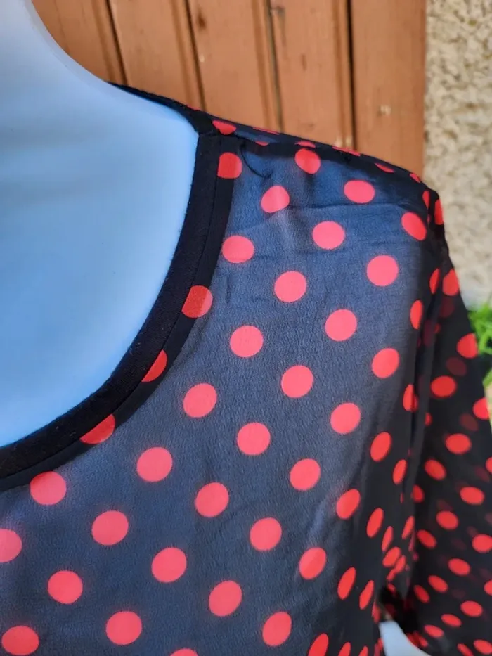Blouse voile pin-up rétro noir rouge naf naf taille 42 - photo numéro 3