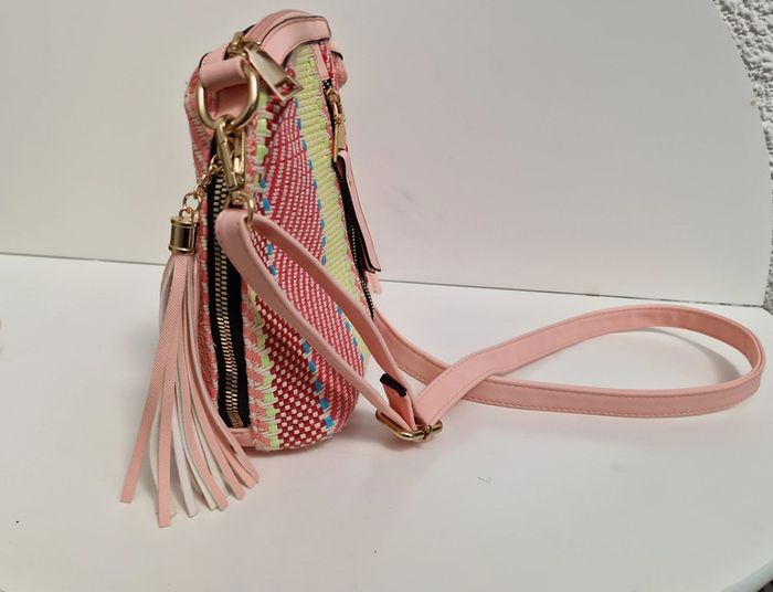Sac Bandoulière Tressé Multicolore Pompons Franges Roses - photo numéro 12