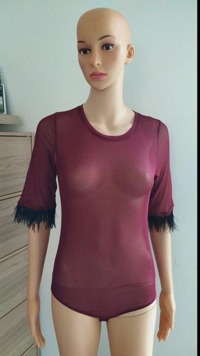Body bordeaux femme taille m manche noir
