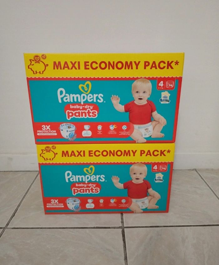 Lot 2 cartons Pampers Pants T4 (9-15kg) – 188 couches neuves – Culottes faciles & anti-fuites