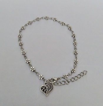 Chaine cheville fleur cœur argenté