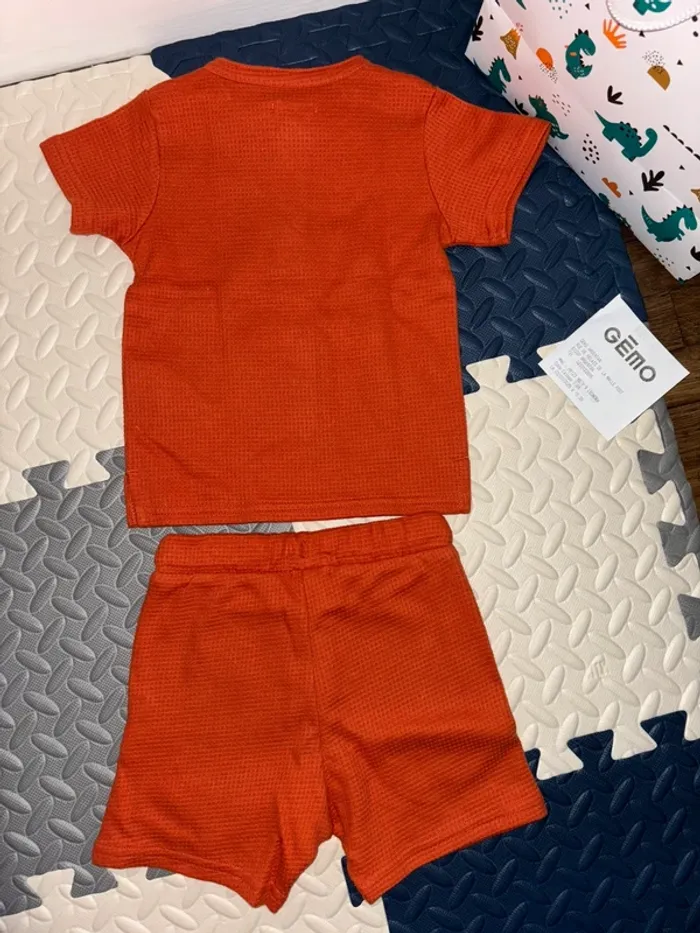 Ensemble/set short - tee shirt gaufré orange 12 mois - photo numéro 7