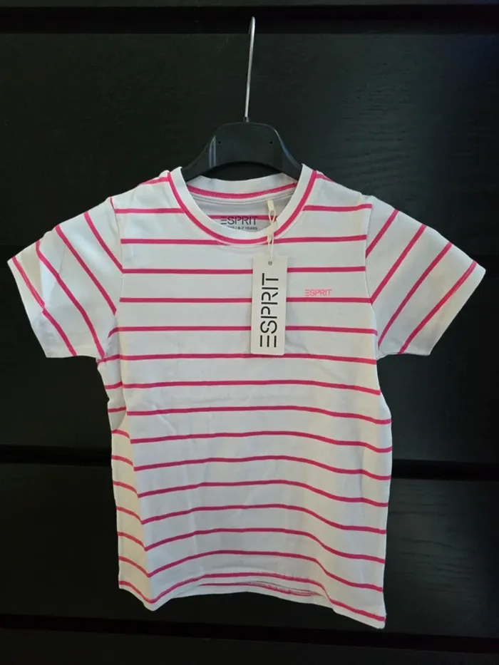 Tee-shirt rayer blanc et rose Esprit