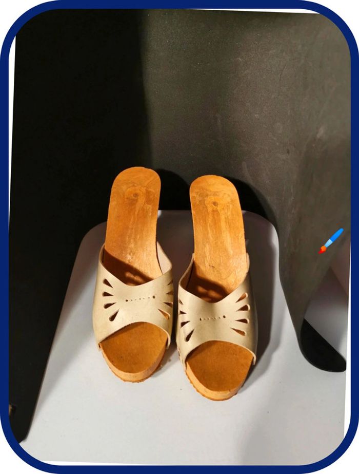 très belle sandale bois véritable cuir vintage taille 40 - photo numéro 6