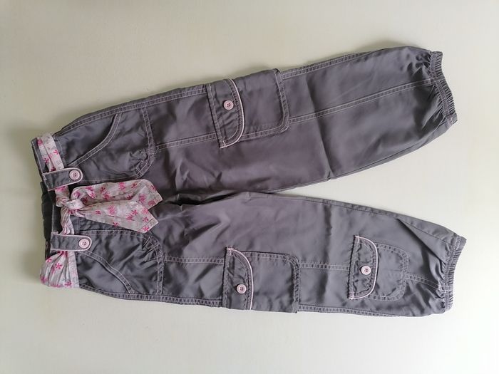 Pantalon fille gris et rose multipoches
