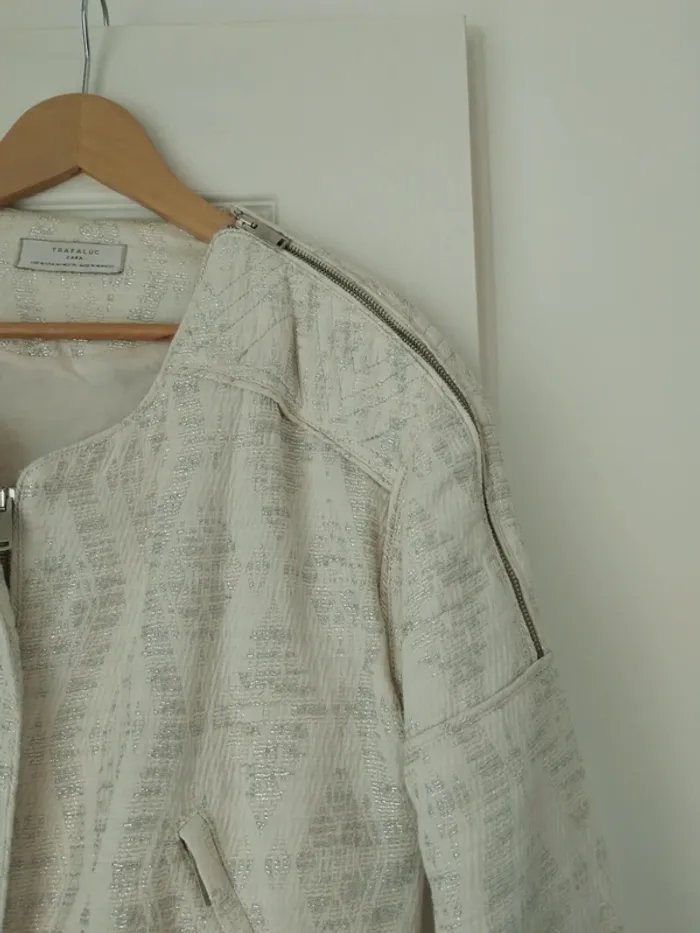 Veste crème à liserés argentés Zara M - photo numéro 4