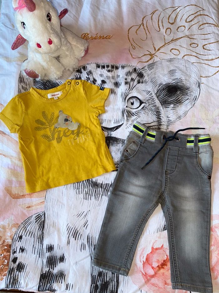 Ensemble jeans et t-shirt, taille 9 mois, marque Catimini.