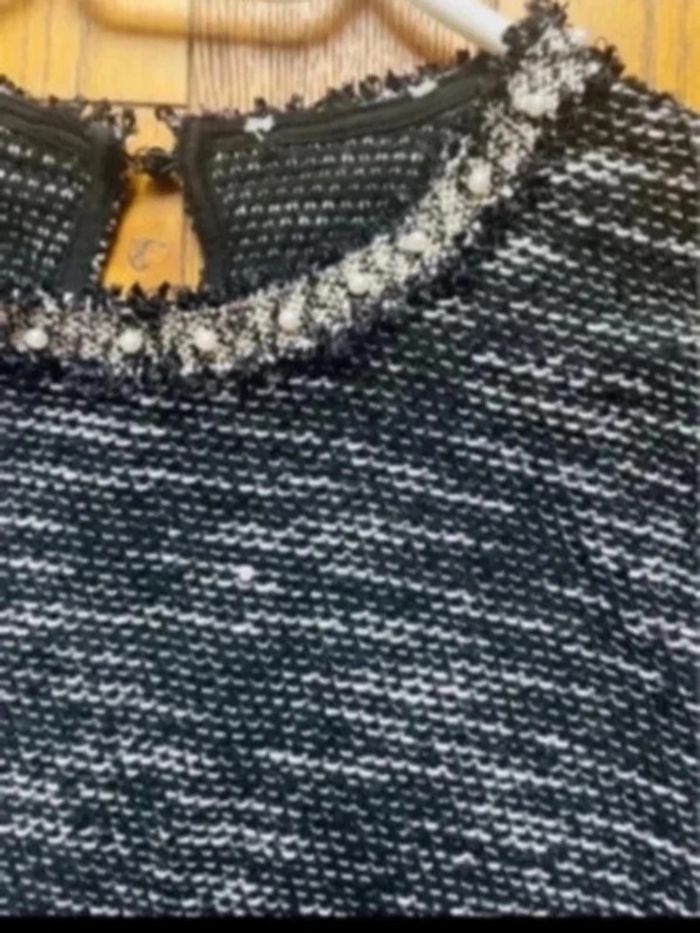 S Sublime pull encolure en rond à perles brodé Noir et gris chiné taille M - photo numéro 3