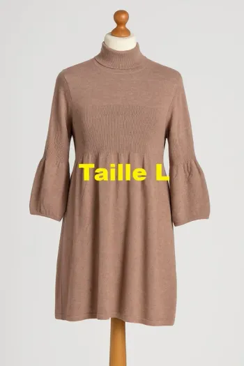 Robe avec col roulé beige marron Naf Naf Taille L