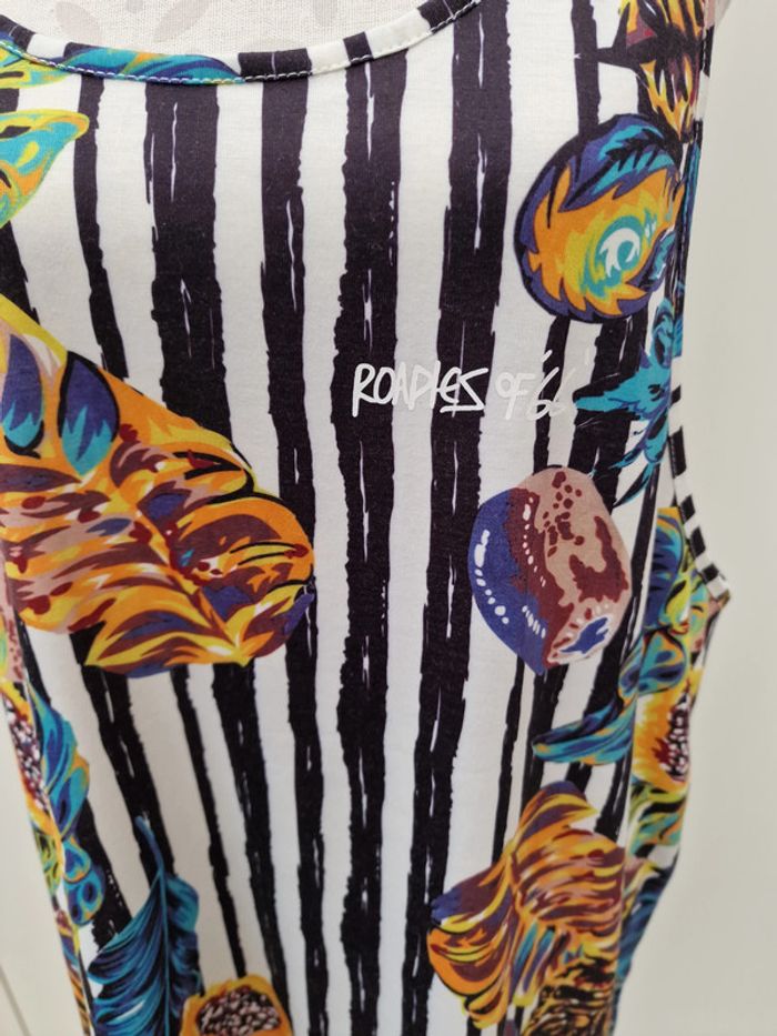 Debardeur Oversize Rayures Blanches Noires Imprimé Ananas Feuillages Papayes Multicolore - photo numéro 4