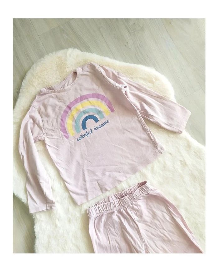 Pyjama 2 pièces coton rose arc-en-ciel Tex 36 mois fille doux léger imprimé enfant - photo numéro 2