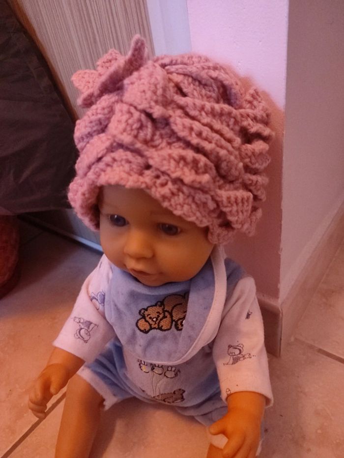 Bonnet laine rose - photo numéro 3